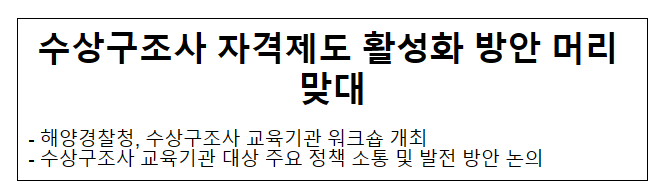 수상구조사 자격제도 활성화 방안 머리 맞대