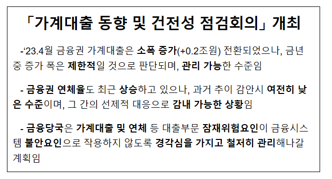 「가계대출 동향 및 건전성 점검회의」 개최_금융위원회