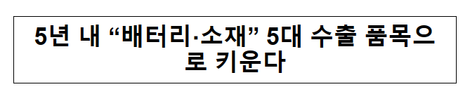 5년 내 “배터리·소재” 5대 수출 품목으로 키운다 5년 내 “배터리·소재” 5대 수출 품목으로 키운다