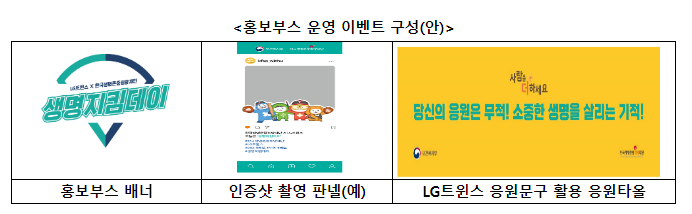 LG트윈스와 함께 생명존중 문화조성에 힘쓴다, 5.30.(화). LG 트윈스 홈경기에서 ‘생명지킴데이’ 개최 LG트윈스와 함께 생명존중 문화조성에 힘쓴다, 5.30.(화). LG 트윈스 홈경기에서 ‘생명지킴데이’ 개최
