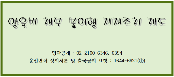 양육비 채무 불이행자 제재조치 제도 양육비 채무 불이행자 제재조치 제도
