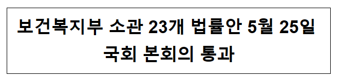 보건복지부 소관 23개 법률안 5월 25일 국회 본회의 통과