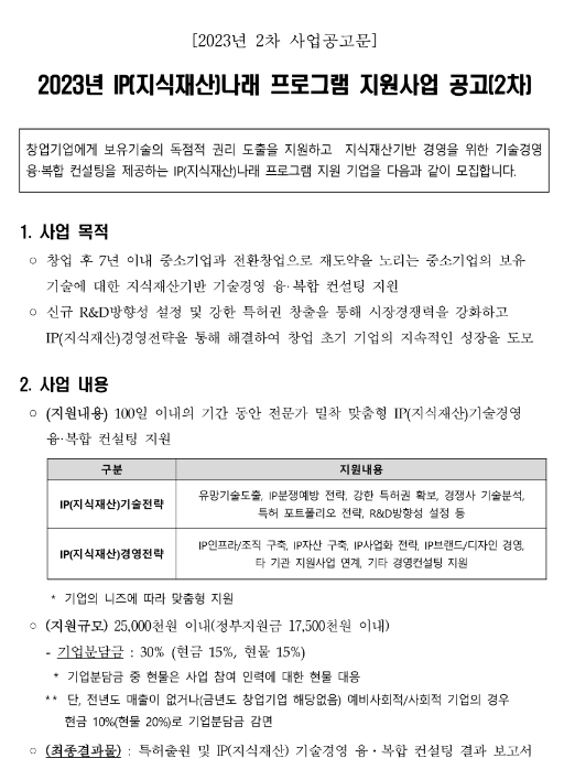 [부산] 2023년 2차 IP(지식재산)나래 프로그램 지원사업 공고