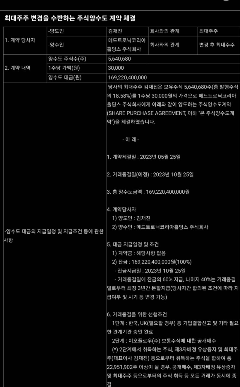 이오플로우, 3149억상당 유상증자 실시 및 메드트로닉코리아홀딩스에게 주식 양도 : 네이버 블로그