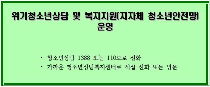 위기청소년상담 및 복지지원(지자체 청소년안전망) 운영 위기청소년상담 및 복지지원(지자체 청소년안전망) 운영