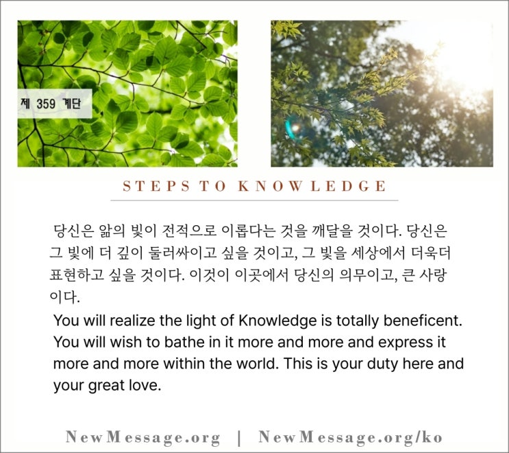 제 359 계단: 나는 세상에 봉사하기 위해 현존한다. I am present to serve the world. 제 359 계단: 나는 세상에 봉사하기 위해 현존한다. I am present to serve the world.