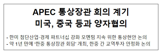 APEC 통상장관 회의 계기 미국, 중국 등과 양자협의