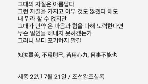  세종 “그대의 자질은 아름답다“