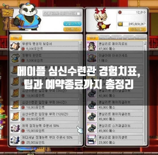 메이플 심신수련관 정보및 공략 + 경험치표까지 메이플 심신수련관 정보및 공략 + 경험치표까지