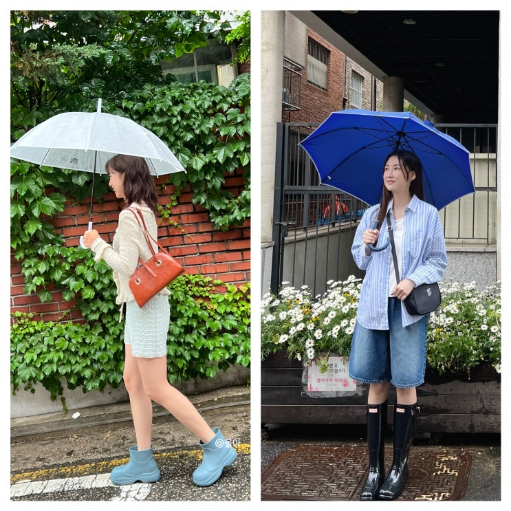  레인부츠 숏,롱 코디 2가지 - 락피쉬 헤이든, 헌터 오리지널 톨 글로스(비오는날 패션)