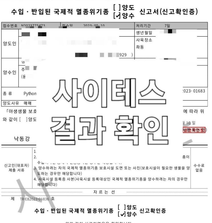  사이테스 cites 양수신청 결과 확인