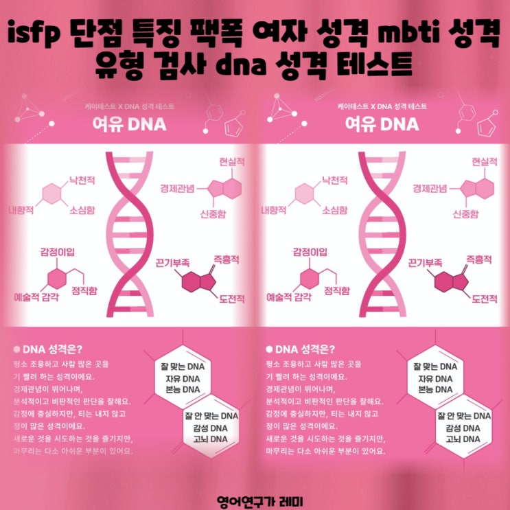 isfp 단점 특징 팩폭 여자 성격 mbti 성격유형 검사 dna 성격 테스트