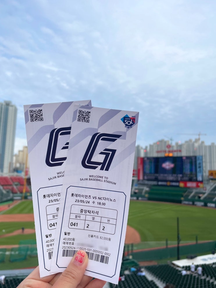  부산 사직야구장 NC vs 롯데 5월 2차전 경기 직관 후기 (중앙탁자석 041블럭 2열 1, 2번 시야)