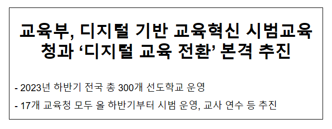 교육부, 디지털 기반 교육혁신 시범교육청과 ‘디지털 교육 전환’ 본격 추진 교육부, 디지털 기반 교육혁신 시범교육청과 ‘디지털 교육 전환’ 본격 추진