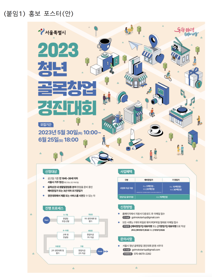  서울시 ‘2023년 청년 골목  창업 경진대회’ 상금3천만원
