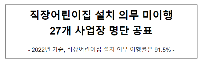 직장어린이집 설치 의무 미이행 27개 사업장 명단 공표_보건복지부 직장어린이집 설치 의무 미이행 27개 사업장 명단 공표_보건복지부