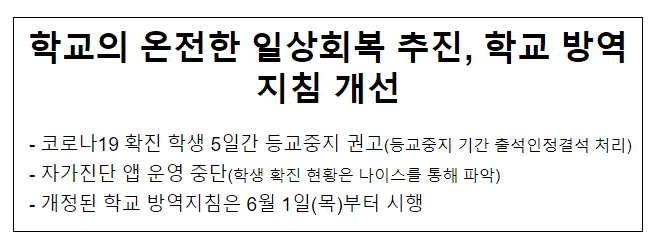 학교의 온전한 일상회복 추진, 학교 방역지침 개선_교육부