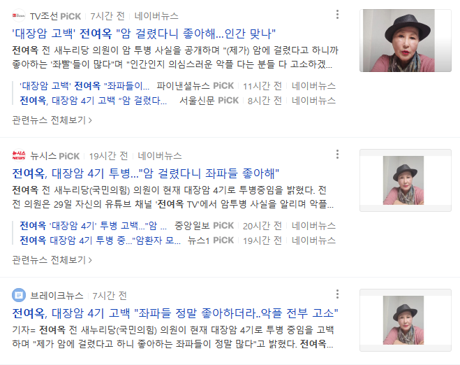 전여옥 대장암 4기 투병 항암치료 공개 모자 악플 고소