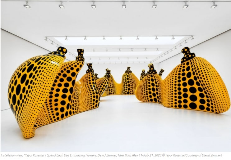  뉴욕 '야요이 쿠사마'의 거대하고 다채로운 조각품들 VIDEO:Yayoi Kusama’s Massive Colorful Sculptures Fill Entire Rooms in..