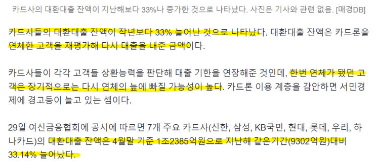  카드사 대환대출 잔액이 늘어나고 있다.