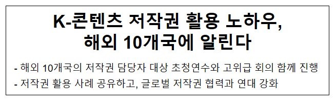 K-콘텐츠 저작권 활용 노하우, 해외 10개국에 알린다 K-콘텐츠 저작권 활용 노하우, 해외 10개국에 알린다