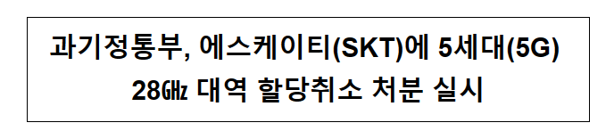 과기정통부, 에스케이티(SKT)에 5세대(5G) 28GHz 대역 할당취소 처분 실시