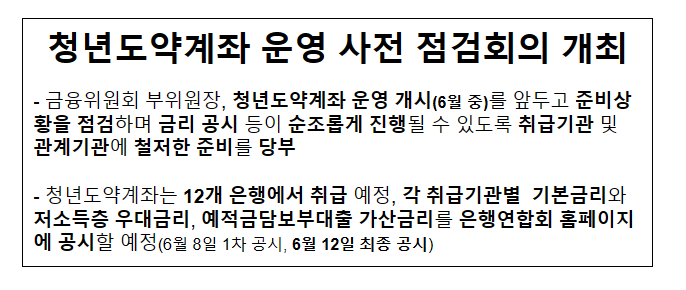 청년도약계좌 운영 사전 점검회의 개최_금융위원회