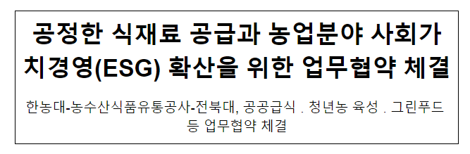 공정한 식재료 공급과 농업분야 사회가치경영(ESG) 확산을 위한 업무협약 체결