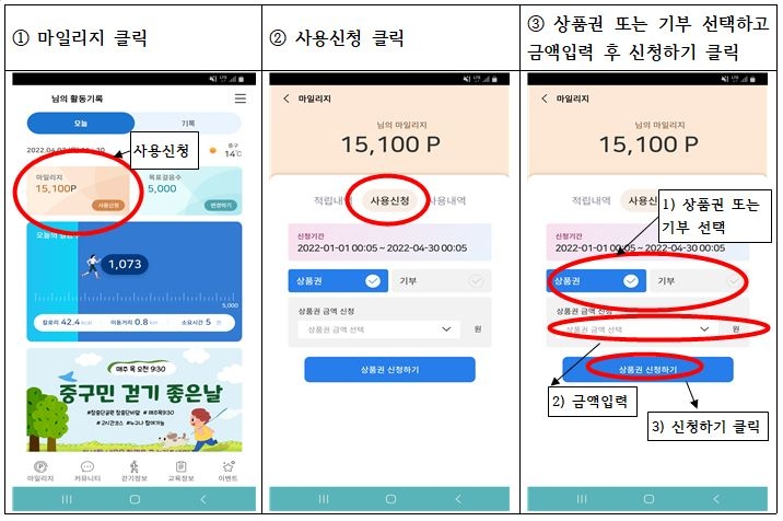  서울시 중구 건강마일리지 사용신청 안내