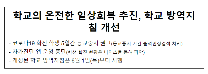 학교의 온전한 일상회복 추진, 학교 방역지침 개선