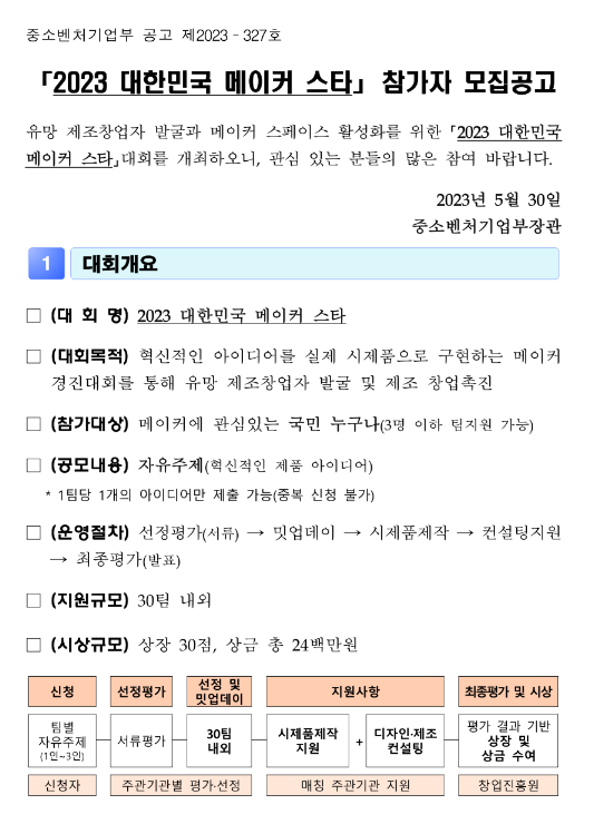 2023년 대한민국 메이커 스타 참가자 모집 공고 2023년 대한민국 메이커 스타 참가자 모집 공고