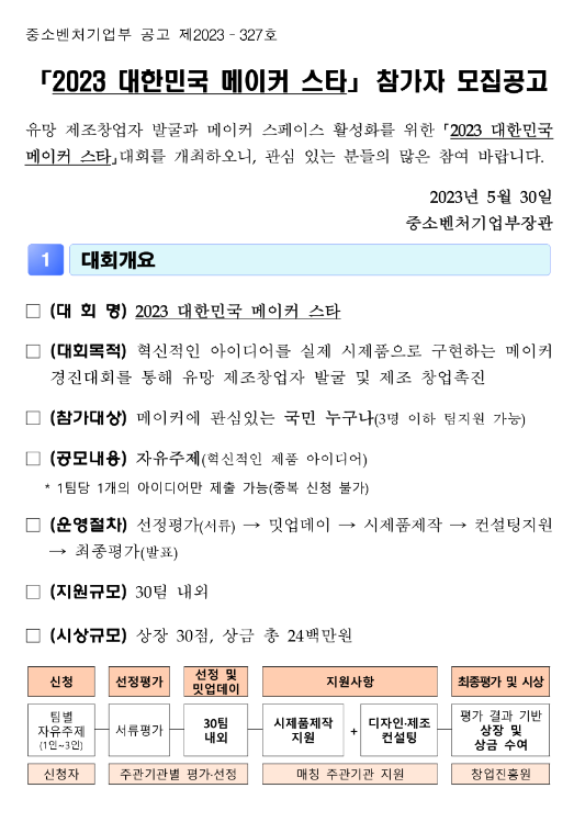 2023년 대한민국 메이커 스타 참가자 모집 공고