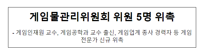 게임물관리위원회 위원 5명 위촉_문화체육관광부