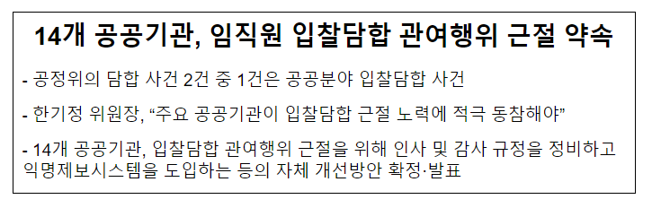 공공분야 입찰담합 관여행위 개선방안 선포식 개최 공공분야 입찰담합 관여행위 개선방안 선포식 개최