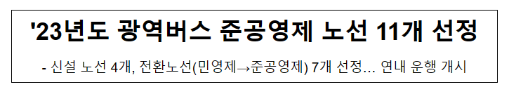 '23년도 광역버스 준공영제 노선 11개 선정_국토교통부 '23년도 광역버스 준공영제 노선 11개 선정_국토교통부