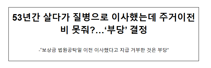 53년간 살다가 질병으로 이사했는데 주거이전비 못줘?…‘부당’ 결정