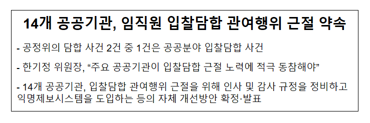 공공분야 입찰담합 관여행위 개선방안 선포식 개최 공공분야 입찰담합 관여행위 개선방안 선포식 개최