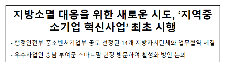 지방소멸 대응을 위한 새로운 시도, ‘지역중소기업 혁신사업’ 최초 시행_행정안전부 지방소멸 대응을 위한 새로운 시도, ‘지역중소기업 혁신사업’ 최초 시행_행정안전부