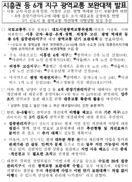 시흥권 등 6개 지구 광역교통 보완대책 발표_국토교통부