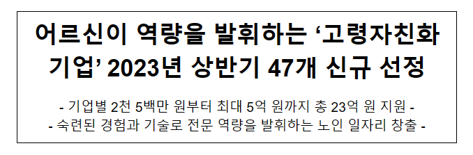 어르신이 역량을 발휘하는 ‘고령자친화기업’ 2023년 상반기 47개 신규 선정