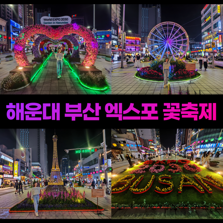 해운대 광장 부산 엑스포 꽃축제 포토존 야간 데이트