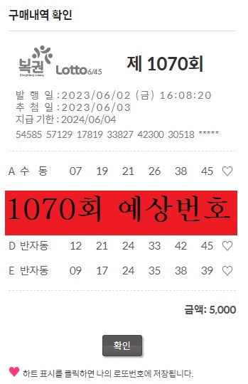  혹시, 이로또 알아요? 1070회 예상번호