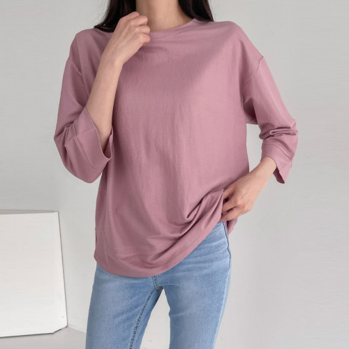 봄 여름 40대 미시 엄마옷 기본 무지 심플룩 7부 소매 루즈핏 박시핏 티셔츠