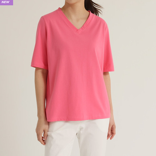 봄 여름 무지 기본 심플룩 40대 미시 엄마옷 클래식룩 66사이즈 브이넥 롱 티셔츠