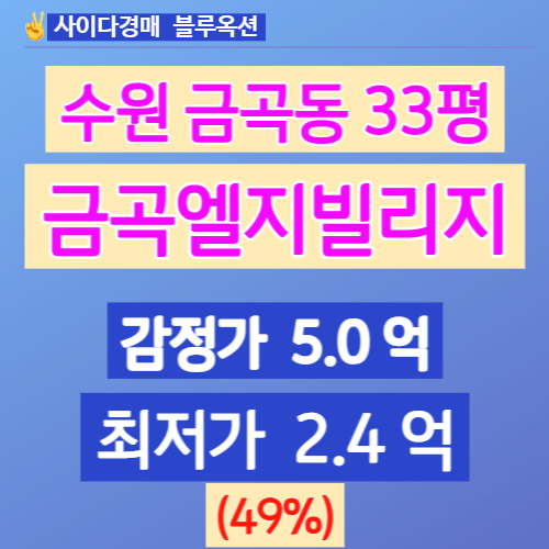 수원아파트경매 권선구 금곡동 금곡엘지빌리지 33평 49% 2억대