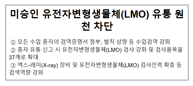 미승인 유전자변형생물체(LMO) 유통 원천 차단