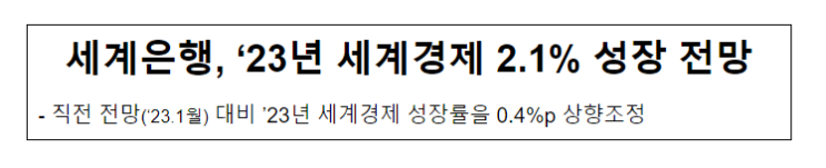 세계은행, ‘23년 세계경제 2.1% 성장 전망_기획재정부 세계은행, ‘23년 세계경제 2.1% 성장 전망_기획재정부