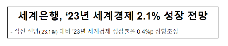 세계은행, ‘23년 세계경제 2.1% 성장 전망_기획재정부