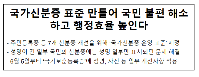국가신분증 표준 만들어 국민 불편 해소하고 행정효율 높인다 국가신분증 표준 만들어 국민 불편 해소하고 행정효율 높인다