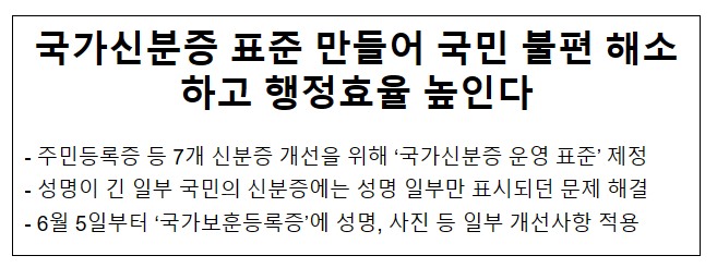 국가신분증 표준 만들어 국민 불편 해소하고 행정효율 높인다